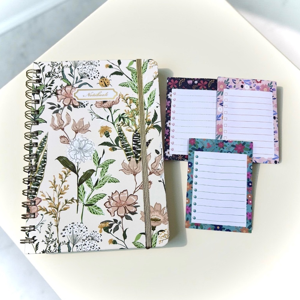 Floral Spiral Notebook and Notepad Set